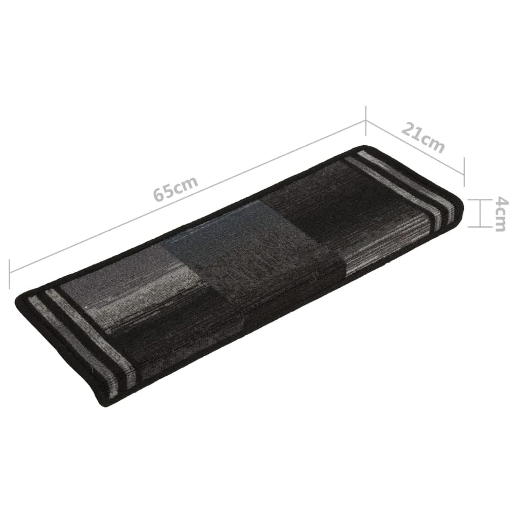 vidaXL Alfombrilla Autoadhesiva de Escalera 15 uds, Alfombra Antideslizante de Escalera, Protector de Peldaño, Poliamida Negro y Gris 65x21x4 cm