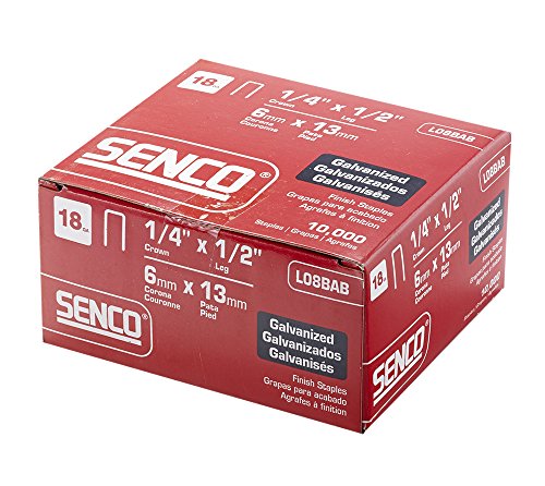 Image of Senco L08BAB 18 Gauge, 1 /4-inch Crown Finish Staples, 1 /2-inch Length Galvanized Staples (10,000 per Box)