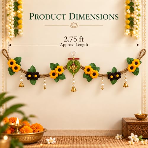 Image of Akaar Decor Artificial Marigold Door Hanging Toran | Diwali Decoration Items for Home Decor| Festive Decor| Office Decor| -(L:Approx. 2.5ft) (Crochet Bandhanwar Yellow Brown)