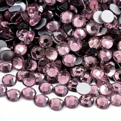 Image of 288pcs DIY Glass Flatback Rhinestones for Bedazzling,Round Crystal Gems for Nail Art,Stage Makeup,Clothing,Bag Decoration 0.24 inch 6.2mm SS30 Light Purple