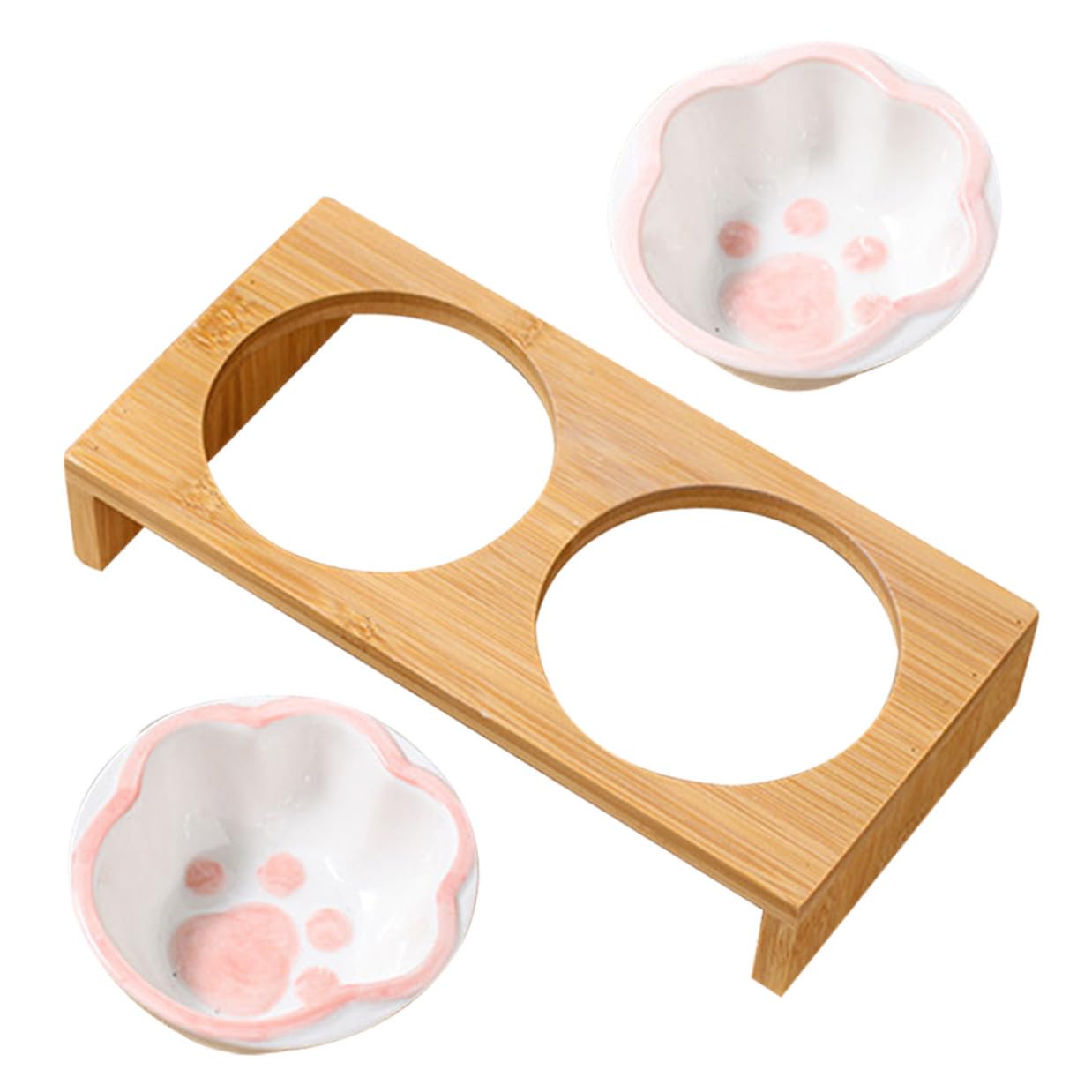 Erhöhter Katzennapf Satz mit Keramiknäpfen und Bambusständer Doppelte Haustierschüsseln für Futter und Wasser Ergonomisch für Katzen und Kleine Hunde