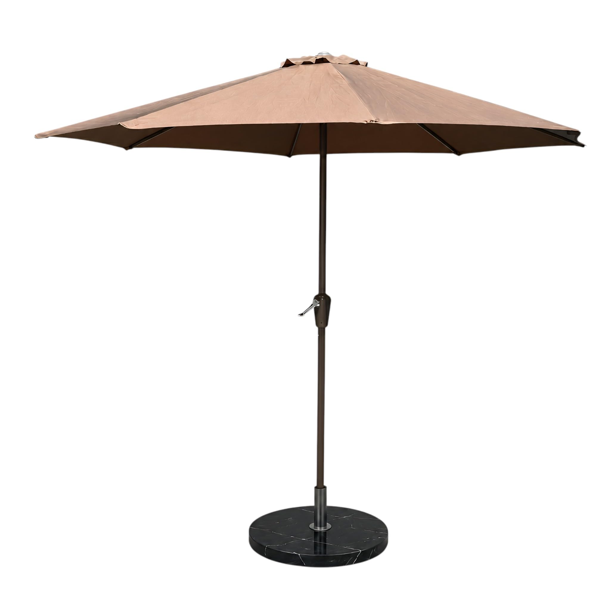 9 Ft Brown Outdoor Patio Umbrella with Simple Marble Base Included, UV Resistant Garden Umbrella with Tilt Function, Weather Resistant Canopy for Lawn, Balcony, Resort, Café & Poolside-image-43