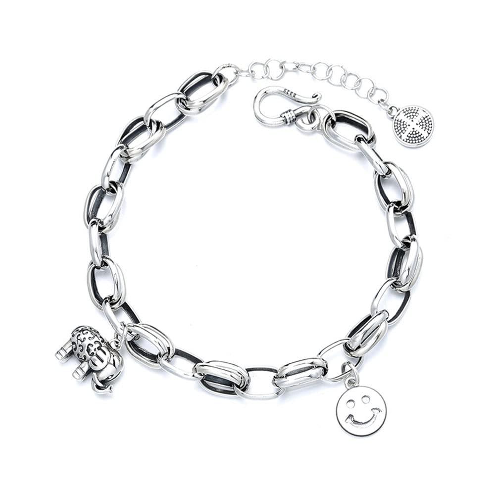 Bracciale A Maglie Grosse in Argento Sterling 925 personalità Bracciale con Faccina Elefante retrò Gioielli di Tendenza alla Moda per Gli Amanti dei Gioielli in Argento