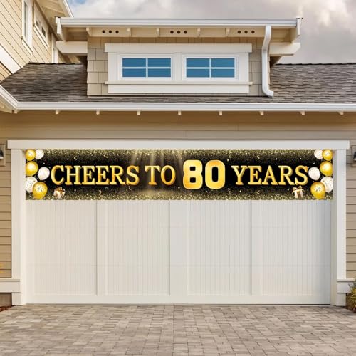 Image of TZSS Black & Gold 80th Birthday Banner Decorations - Extra Large Reusable Yard Sign for Men & Women, 80th Celebration Party Decor Indoor Outdoor, Platinum Jubilee Happy 80th