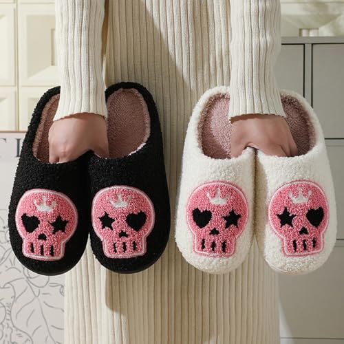 Image of Womens Mens House Slippers Retro Comfy Warm Plush Slip on Fluffy Memory Foam Home Sippers for Winter Indoor Outdoor