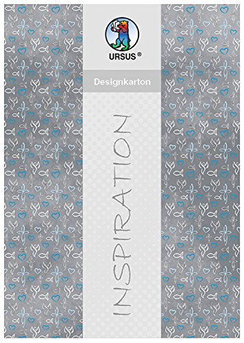 Ursus 62294602F - Designkarton Religion, blau/grau, DIN A4, 5 Blatt, 200 g/qm, einseitig bedruckt, folienveredelt, ideal als Einladungs und Danksagungskarten oder für kreative Bastelarbeiten