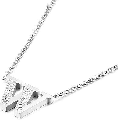 Stainless Steel Necklace for Women Chunky, Womens Necklaces Letter A-Z with Cubic Zirconia