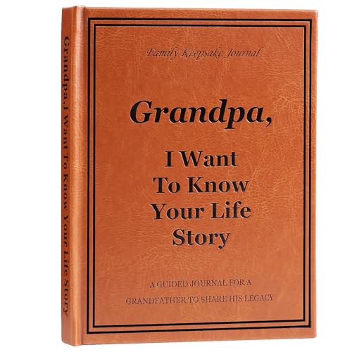 Grandpa I Want to Hear Your Life Story Journal, Leather Hardcover Book with 250+ Prompt Questions for Grandfather to Share His Love and Memories, Gifts for Grandpa Birthday Father's Day Christmas