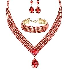Gold Plated Red Crystal Necklace Bracelet Earrings