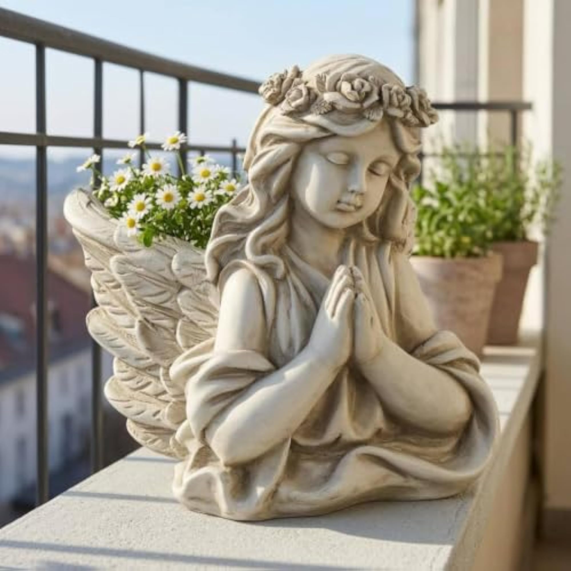 Antique Cream Ornate Angel Figurine Planter
