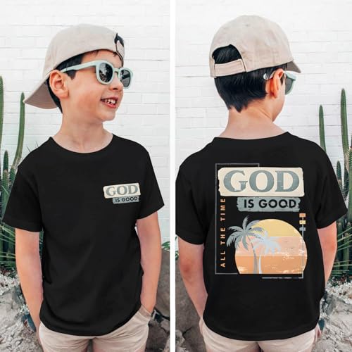 Image of KEEVICI Boys God is Good Shirt Christian Faith Shirts for Kids Jesus Beach Palm Tree Hawaiian Tshirt Graphic Tees Cotton Tops