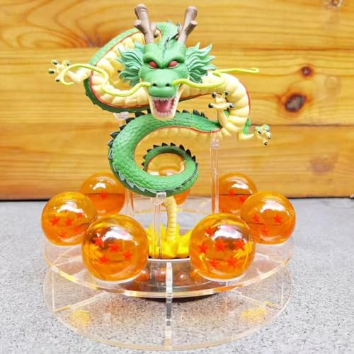 NEBAISEN Resin Shenron Figure Shenlong Statue Set 3.5cm Crystal Balls + Shelf with Gift Box for Business Halloween Christmas Holiday