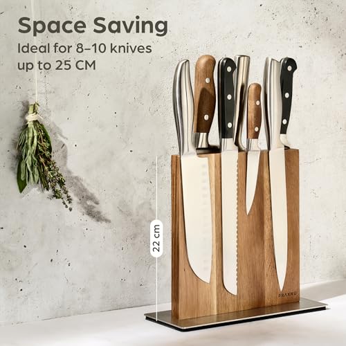 Praknu Magnetic Knife Block Without Knives - Extra Strong Magnet - Both Sides - Magnetic Knife Holder Made of FSC®Acacia Wood - Non-Slip and Space Saving - Image 4
