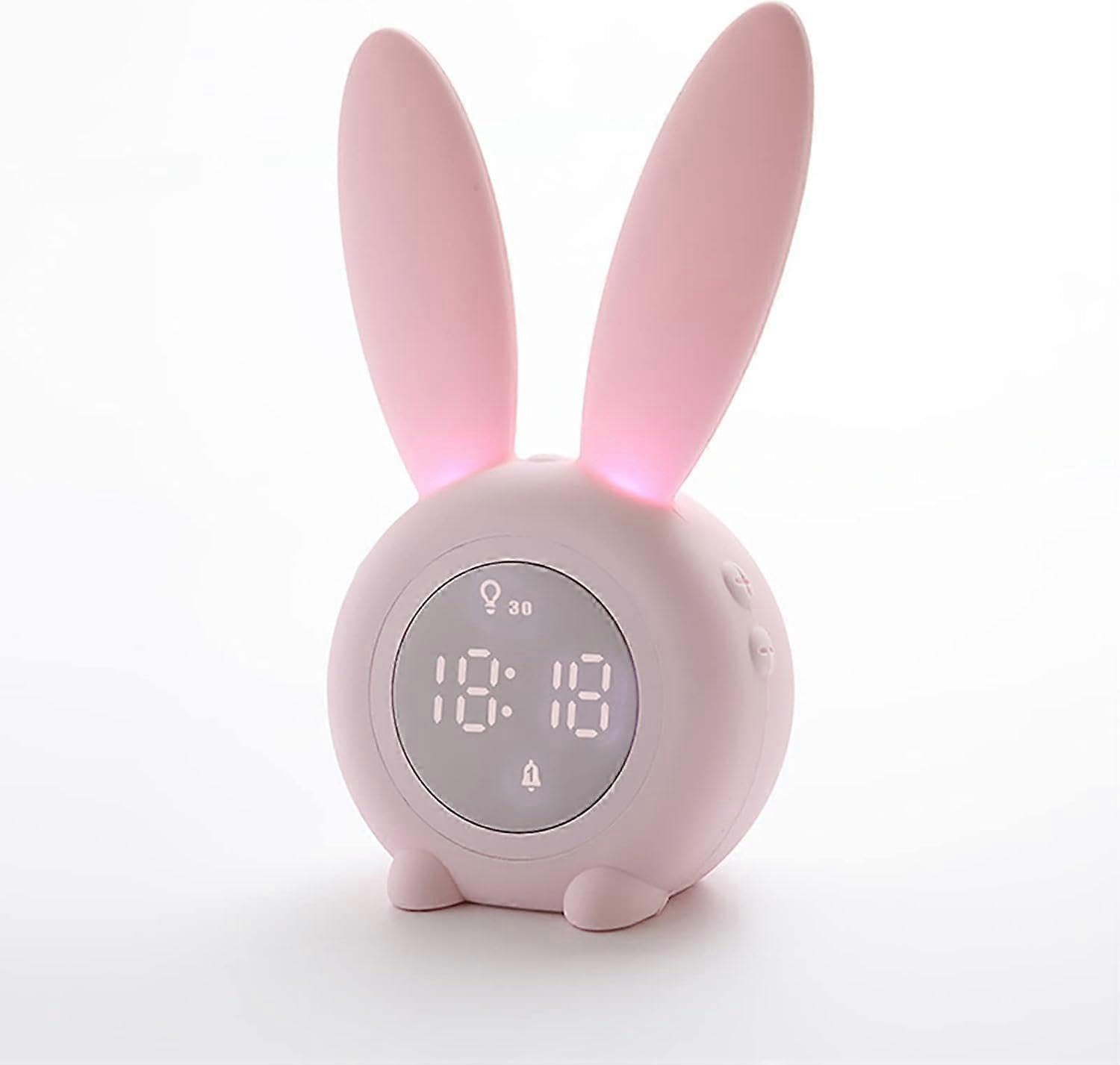 JOYHAPPST Kids Rabbit Alarm Clock with Night Light 5 Ringtones, Cute Touch Control and Rechargeable Snooze Clock for Kids Girls Bedroom