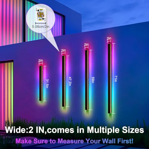Image of Outdoor Wall Lights, 2 Pack 47.3 Inch Black Exterior Light Fixtures Wall Mount, RGB Modern Porch Lights Wall Sconce, Long Linear Wall Outside Lighting for House, Garage, Front Door