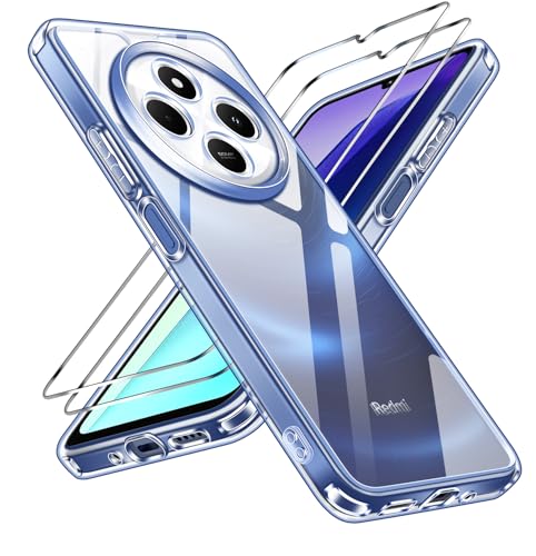 ivoler Nie Vergilbung Klar Hülle für Xiaomi Redmi 14C 4G / Poco C75, 1 Handyhülle mit 2 Stück Panzer Schutz Glas, [Militärischer Schutz] Stoßfest Transparent Schutzhülle Dünn Durchsichtige Case