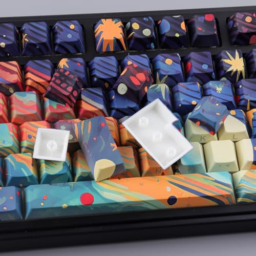 Tsungup Custom Keycaps,131 Keys PBT Starry Sky Side Printed Keycaps,Cherry Profile Key Caps Keyboard Keycap Set for Cherry MX Switches Mechanical Keyboard(Black)