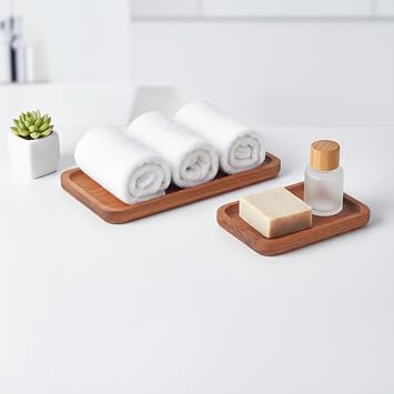 Deconox 2'li Doğal Akasya Ahşap Dikdörtgen Servis Tabağı ve Çerezlik Seti – 12x9 cm ve 20x11 cm Kahve Yanı Sunumluk, Sushi ve Meze Tepsisi (İkili Takım)