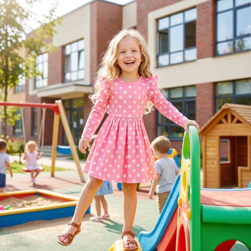 Image of Toddler Little Girls Casual Dresses Short Sleeve Crew Neck Graphic Cartoon Dress for 2-8 Years
