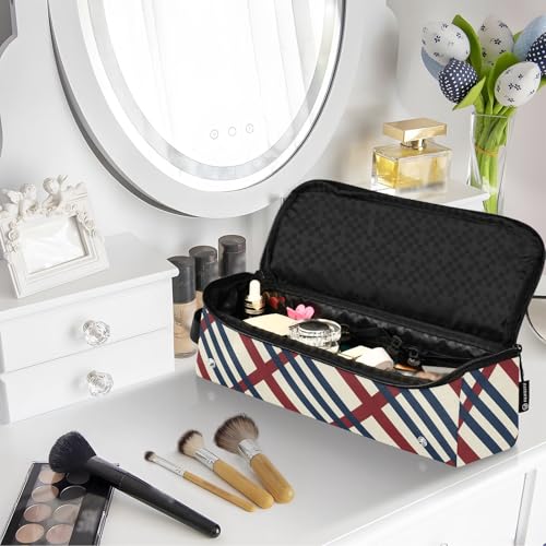 Bolso de viaje y tapete resistente al calor para herramientas de cabello en rayas rojas y azules miniatura 7
