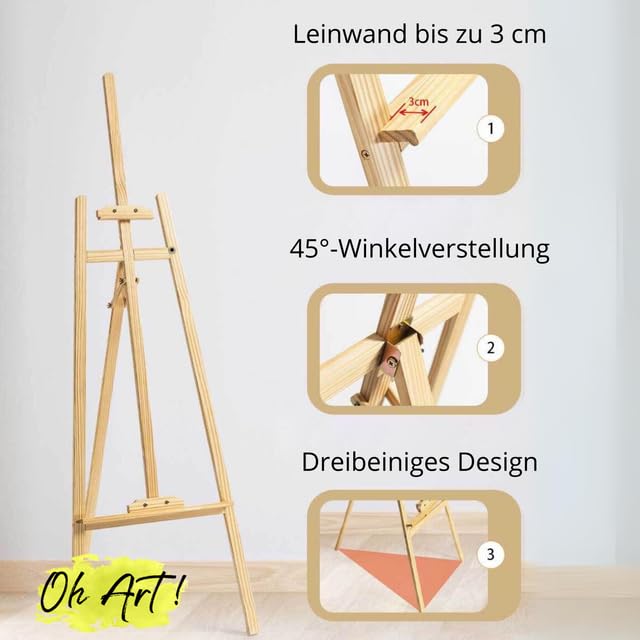 Staffelei Holz 175 cm Leinwand Ständer Stativ Zum Malen Und Ausstellen Feldstaffelei Atelierstaffelei Für Kuntsmalerei Künstler Werbung Schilder Hochzeit Höhenverstellbar 10 bis 125 cm