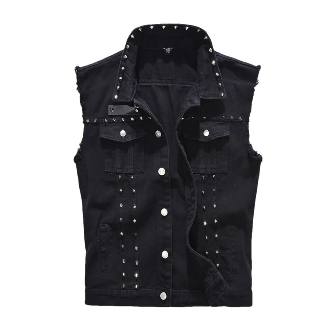 Gilet da uomo in denim con rivetti punk con borchie slim fit giacca di jeans da uomo senza maniche gilet per uomo plus size