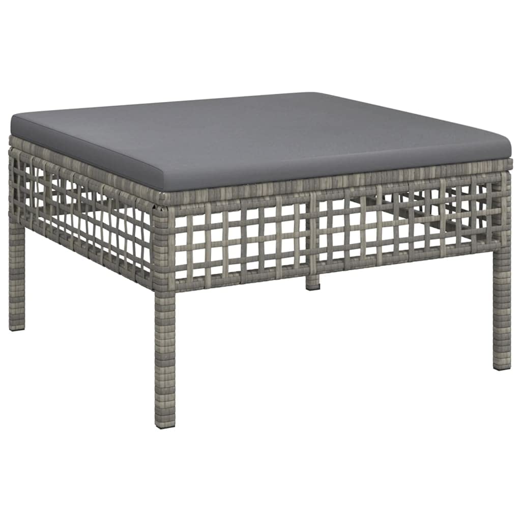 vidaXL Tabouret de Jardin avec Coussin, Repose-Pied de Terrasse, Pouf de Patio, Meuble d'Extérieur Arrière-Cour, Gris Résine Tressée