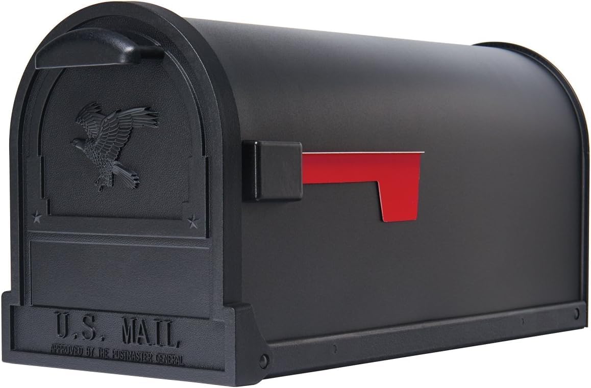 Plexon Medium Premium Rural Mailbox, 9.5” W X 23” D X 11” H, Large, Black