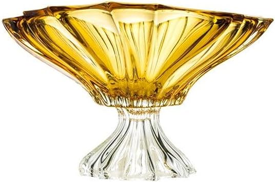 Bohemian Crystal 13-inch Plantica Amber Footed Fruit Bowl, Decorative Hand-crafted Glass Bowl