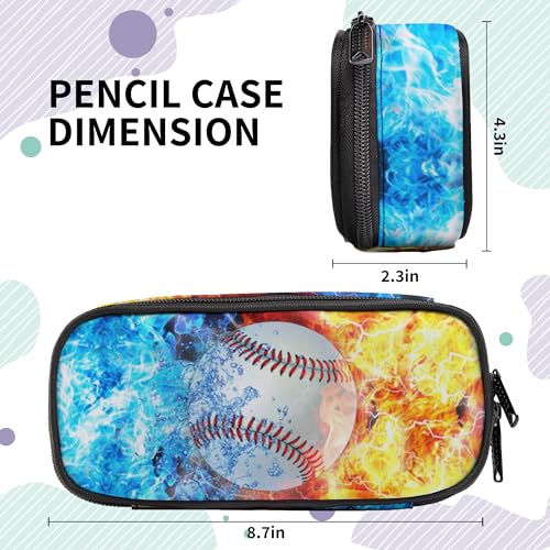 Image of Baseball Pencil Case for Boys, Large Capacity Pencil Pouch for Kids, Back to School Pencils Box Pen Bag with Zipper, Cool Pen Case Stationery Organizer for Middle Elementary School - Fire