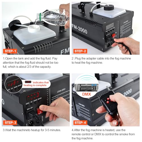 Máquina de humo de 2000 W con 12 luces LED RGB y control remoto inalámbrico, efecto de humo de alta potencia para fiestas, bodas y escenarios miniatura 5