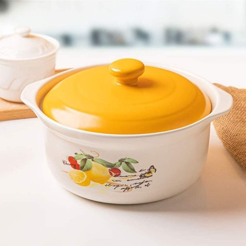 Casseruola di zuppa in ceramica con coperchio, zup Casseruola rotonda in ceramica con coperchio, pentola di terracotta con doppi manici e coperchio(1.5l)