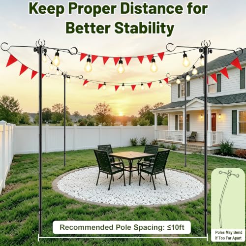 4 Pack Outdoor String Light Poles 10 ft with Detachable Side Crossbars - image 6