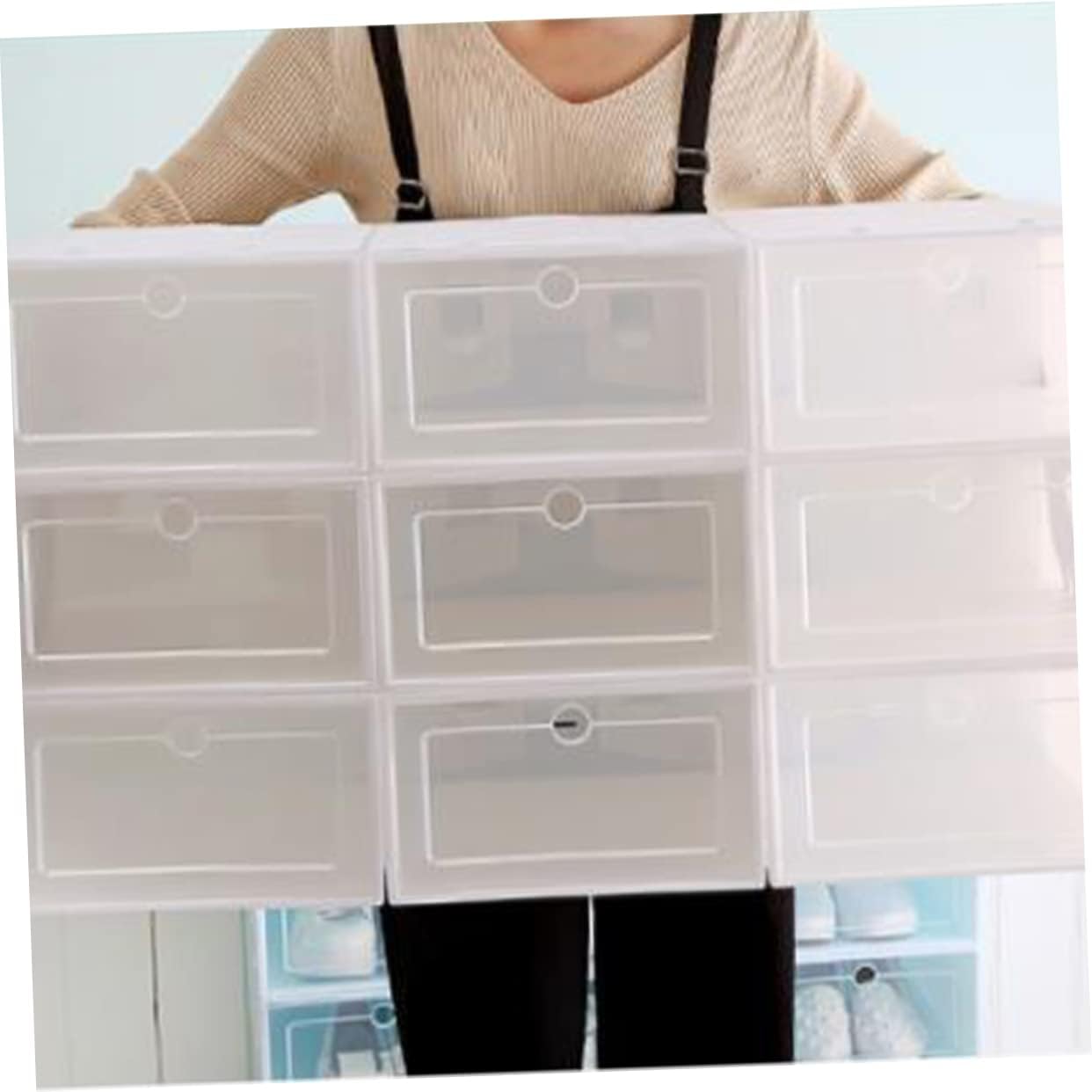 12pcs Thickened Transparent Stackable Plastic Shoe Storage Boxes White Shoe Organizer for Closet Entryway under Bed Use