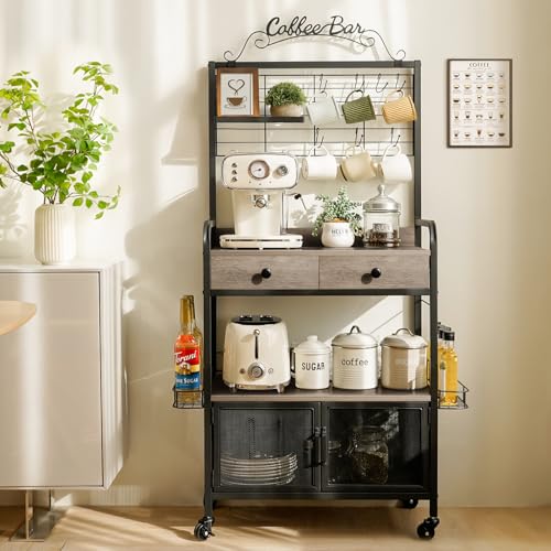 Coffee Bar Cabinet with Storage, Coffee Cart with Wheels, Coffee