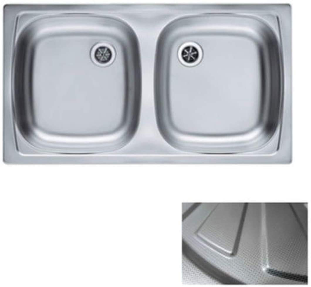 vbchome: Doble Platillos fregadero de acero inoxidable fregadero alveus Basic – Estructura de lino 160 780 x 435 mm camping Cocina Fregadero Camping Cocina Fregadero desagüe fi71