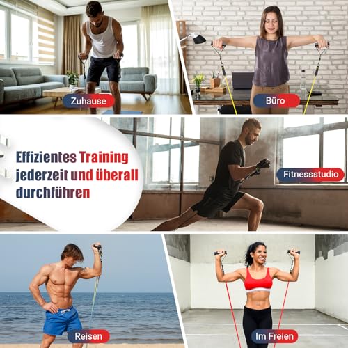 GYMERK Resistance Bands Set, Expander Fitness Mit Gummigriffe, Trainingsplakat, Knöchelriemen, Türanker, Tragtasche, 5er Verschiedene Widerstandsstufen Ideal für Krafttraining