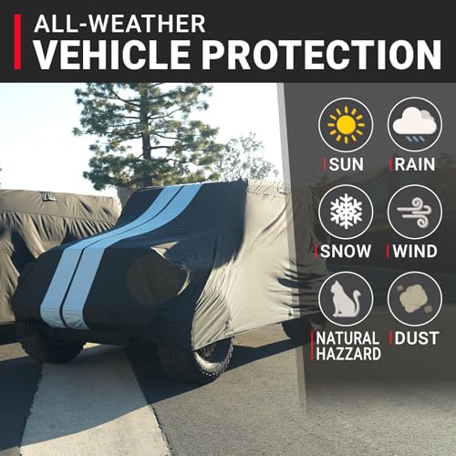 Image of iCarCover Custom SUV Cover for Suzuki Sidekick (2000-2003) Waterproof All-Weather Rain Snow UV Sun Protector Full Exterior Indoor Outdoor Car Cover (Stripe - Black /Gray)