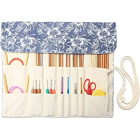 Teamoy Knitting Needles Holder Case (Blue Flowers) Cover