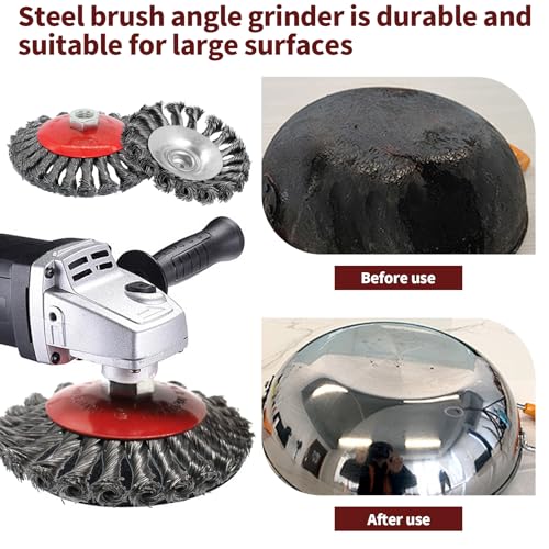 6 Stück Drahtbürste Winkelschleifer, Ø125 mm Flex Topfbürste Winkelschleifer M14 Stahlbürste Kegelbürste Winkelschleifer Zubehör für Poliere Schleifen Entzunder und Entgrate
