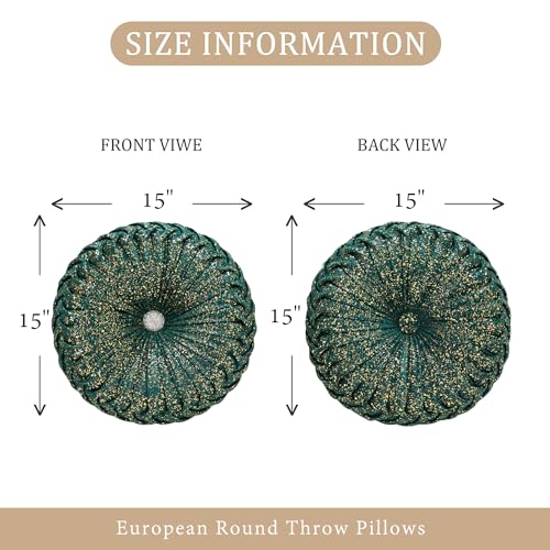 Image of EUCIOR Round Throw Pillows,Christmas Pillows,Green and Gold Throw Pillows,Pumpkin Pleated Handmade Velvet Decorative Pillow for Sofa Bedroom Livingroom