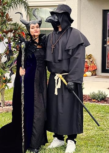 HOMELEX Evil Queen Horns with Feather Cape Scarf Set Black Halloween Costume for Ladies - Image 5