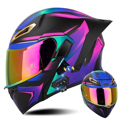 Bluetooth Casco Modulares de Moto ECE Homologado, Casco Abatible Integrado con Visera Solar Doble Antivaho y Forro Extraíble, Grande para Hombres y Mujeres