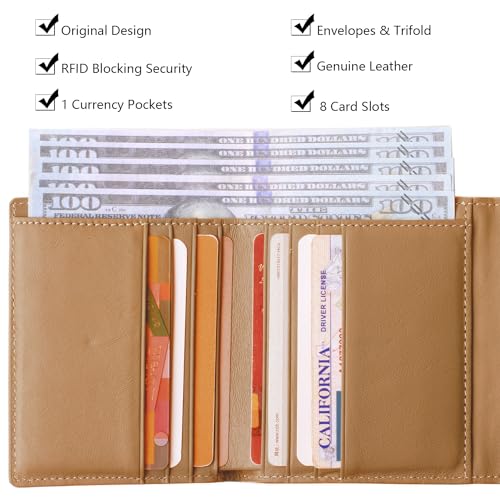 Borgasets Small Wallet for Women Genuine Leather RFID Blocking Card Holder Organizer Pocket Compact Bifold Ladies Mini Purse (Premium Brown)2