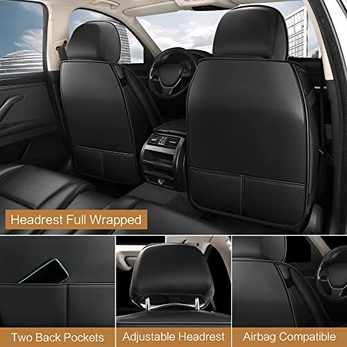 Pariitadin Leather Car Seat Covers Front Pair, Waterproof Faux Leather Seat Covers For Cars, Non-Slip Car Interior Covers Universal Fit For Most Cars Sedans Trucks Suvs, Black Line #TOP3
