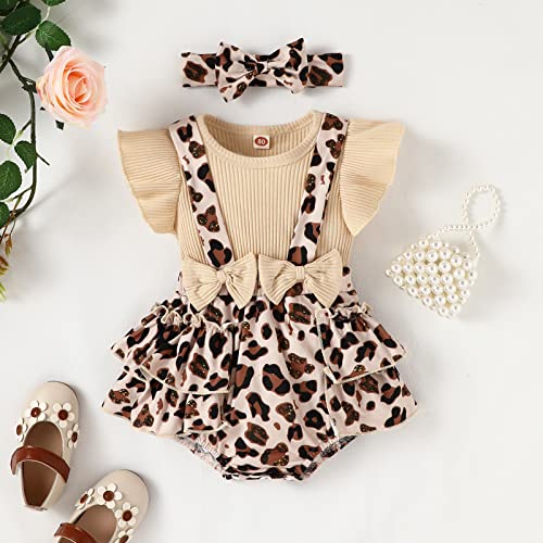 Amawmw Newborn Baby Girl Clothes Infant Romper Leopard Suspender Dress Ruffle Sleeve Onesie Headband Baby Girl Summer Clothes #TOP1