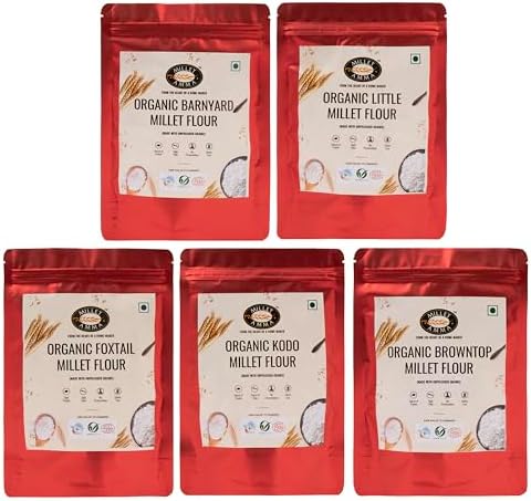 Millet Amma Certified Organic Millet Grain Flour Combo, Kodo, Foxtail, Browntop, Little, Barnyard Millets, 2.5Kg Pack, 5 Pieces.
