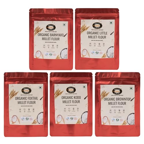 Image of Millet Amma Millet Grain Flour Combo, CERTIFIED ORGANIC Millet Pack of 5-5Kg, Positive Millets Due to its Balanced Nutritional Profile - Kodo, Foxtail, Browntop, Little, Barnyard.