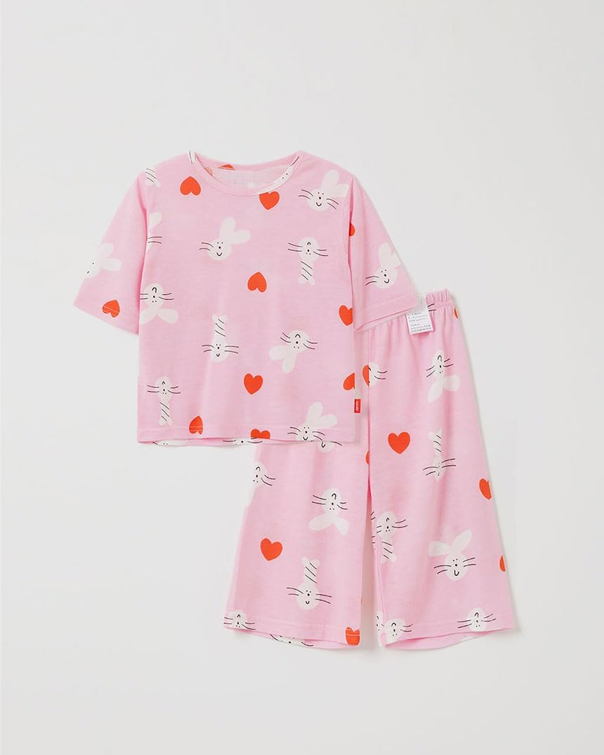Ozkiz Soft Cotton Kids Heart Rabbit Indoor Wear Set – Elastic Waist, Breathable, Machine Washable, Vibrant Colors