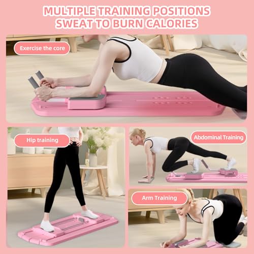 JANUA Pilates Reformer Machine, Pilates Board, Multifunctional Abdominal Board with Resistance Band, Push up, Ab Machine, Core Trainer, ab Workout Equipment for Women (Pink)